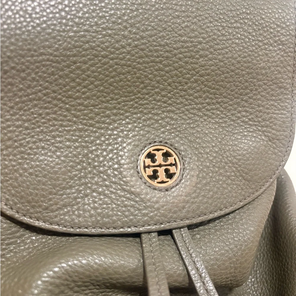Tory Burch olive green midi-size leather backpack